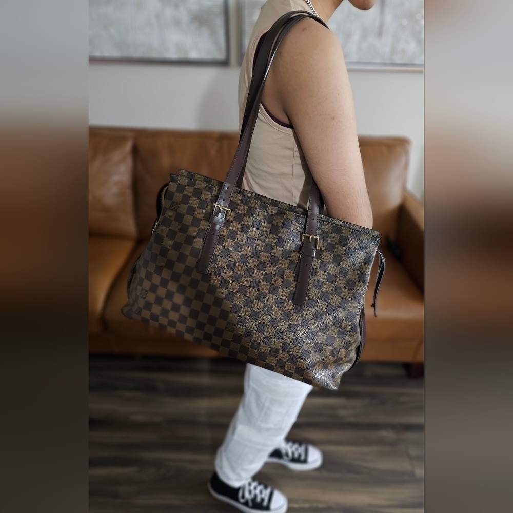 Authentic Louis Vuitton Damier Ebene Large Tote Shoulder Bag